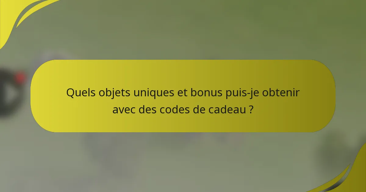 Quels objets uniques et bonus puis-je obtenir avec des codes de cadeau ?